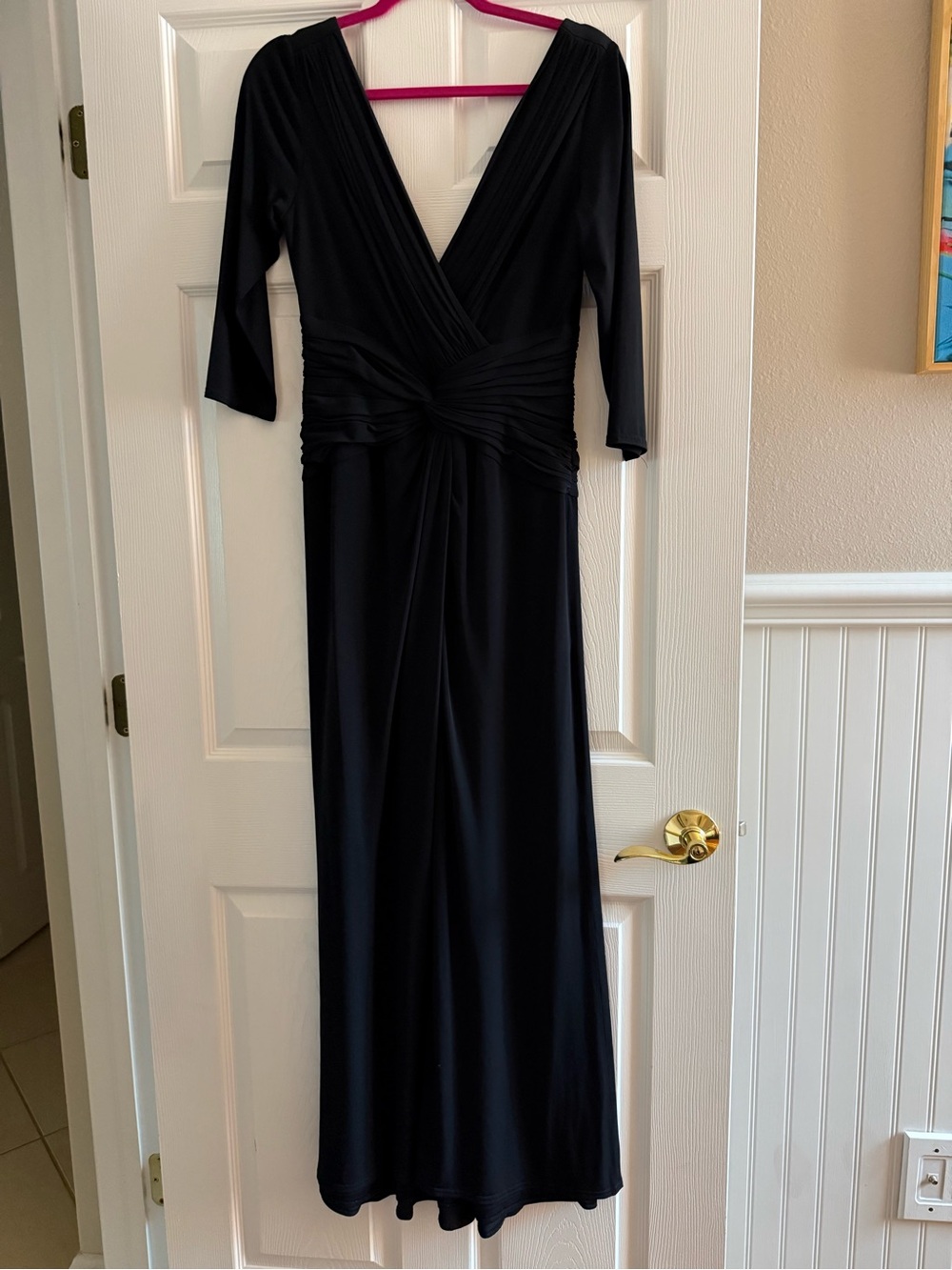 Tadashi Shoji Black Long Sleeve V-Neck Maxi Dress